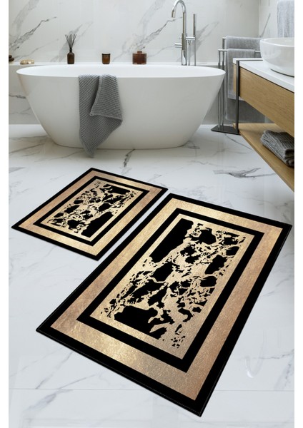 Dijital Baskılı Yıkanabilir Kaymaz Kaydırmaz Dot Taban Dekoratif Modern Banyo Paspas TAKIMI(BPS-933)