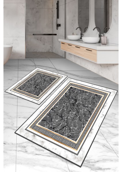 Dijital Baskılı Yıkanabilir Kaymaz Kaydırmaz Dot Taban Dekoratif Modern Banyo Paspas TAKIMI(BPS-405)