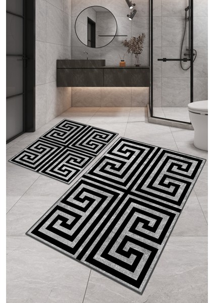 Dijital Baskılı Yıkanabilir Kaymaz Kaydırmaz Dot Taban Dekoratif Modern Banyo Paspas TAKIMI(BPS-878)