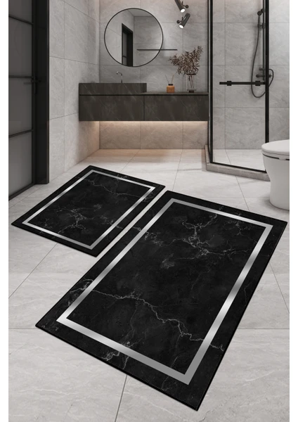 Dijital Baskılı Yıkanabilir Kaymaz Kaydırmaz Dot Taban Dekoratif Modern Banyo Paspas TAKIMI(BPS-105)