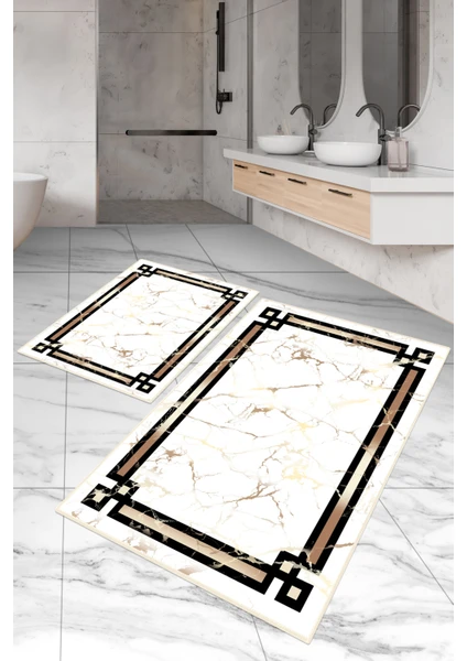 Dijital Baskılı Yıkanabilir Kaymaz Kaydırmaz Dot Taban Dekoratif Modern Banyo Paspas Takımı(Bps-55)