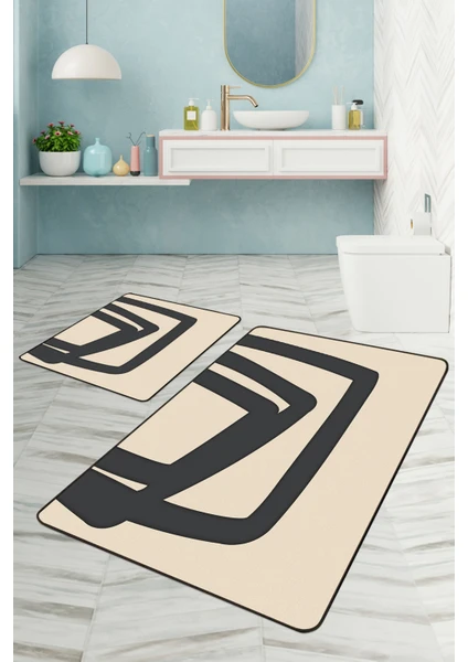 Dijital Baskılı Yıkanabilir Kaymaz Kaydırmaz Dot Taban Dekoratif Modern Banyo Paspas Takımı(Bps-03)