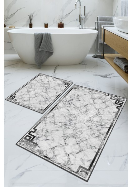 Dijital Baskılı Yıkanabilir Kaymaz Kaydırmaz Dot Taban Dekoratif Modern Banyo Paspas Takımı(Bps-57)