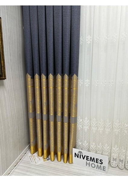 Nivemeshome Gönen Antrasit-Gold 671539 1/3 Sık Pileli Fon Perde Apm fırsatları