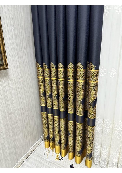 Nivemeshome Gönen Lacivert-Gold 671539 1/3 Sık Pileli Fon Perde Apm fiyatları
