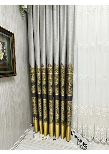 Nivemeshome Gönen Gri-Gold 671539 1/3 Sık Pileli Fon Perde Apm