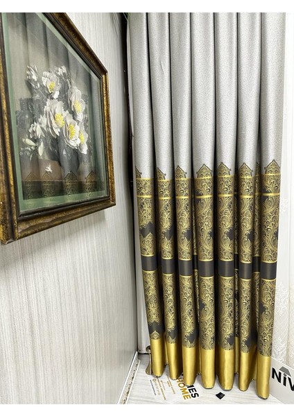 Nivemeshome Gönen Gri-Gold 671539 1/3 Sık Pileli Fon Perde Apm fırsatları