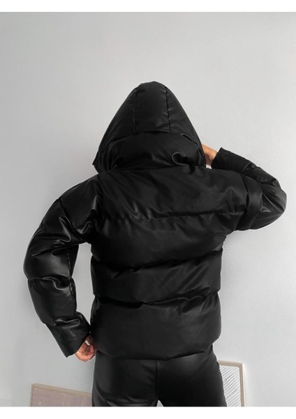 Kadın Kapüşonlu Şişme Deri Mont indirimleri