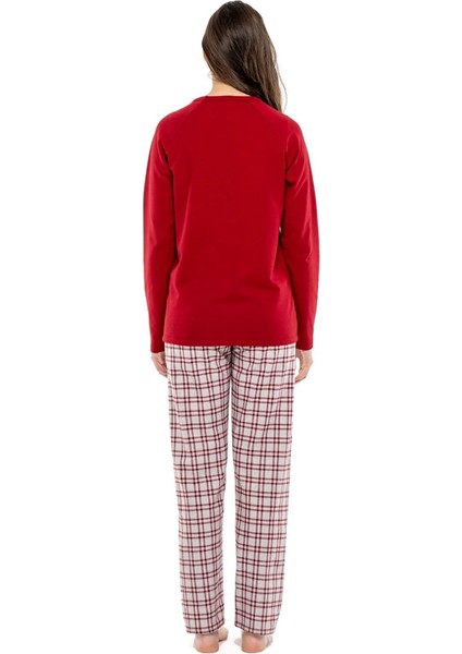 Sıfır Yaka Kareli Bayan Pijama Takım