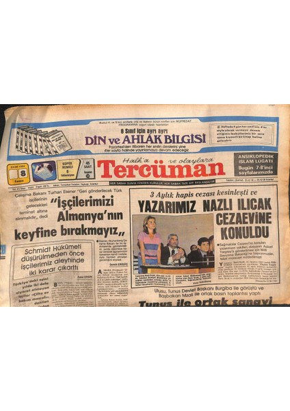 Tercüman Gazetesi 8 Ekim 1982 - Yazarımız Nazlı Ilıcak Cezaevine Gönderildi - Soros Çıkarması ve Karşı Harekat Başladı GZ132359