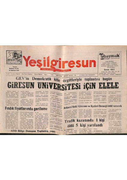 Yeşil Giresun Gazetesi 20 Nisan 2000 - Ş. Karahisarlı Tütün Üreticisi Fiyatları Düşük Buldu GZ77928