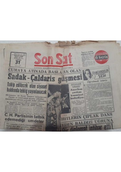Son Saat Gazetesi 31 Mart 1948 - Hitlerin Çıplak Dans Eden Baldızı Uğruna Bir Diplomat Intihar Etti GZ71640