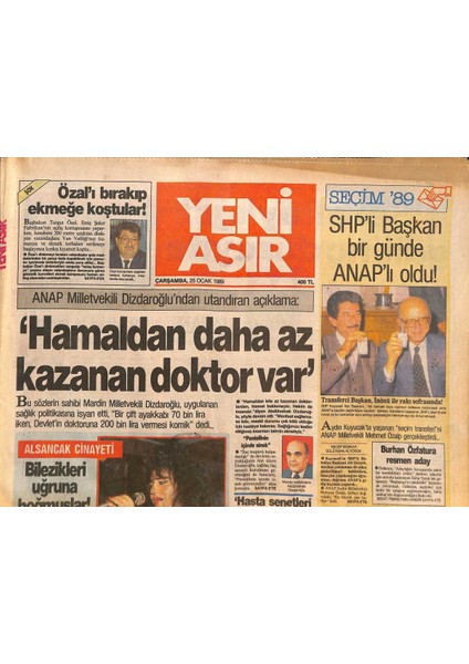 Yeni Asır Gazetesi 25 Ocak 1989 - Altayın Avrupa Harekatı - Türk Lirasının Gözyaşları GZ132082