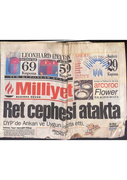Milliyet Gazetesi 7 Temmuz 1996 - Fenerbahçeye Kolay Lokma - Mecliste Kovalamaca GZ132876