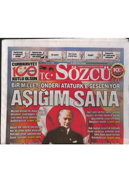 Sözcü Gazetesi 29 Ekim 2023 - Cumhuriyetimizin 100. Yılı Kutlu Olsun GZ131489