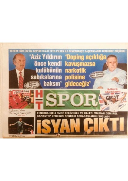 Haber Türk Gazetesi Spor Eki 20 Ekim 2009 - Emre Belezoğlu ve Volkan Demirel Gaziantep Yenilgisi Sonrası Arkadaşlarını Suçladı GZ40163