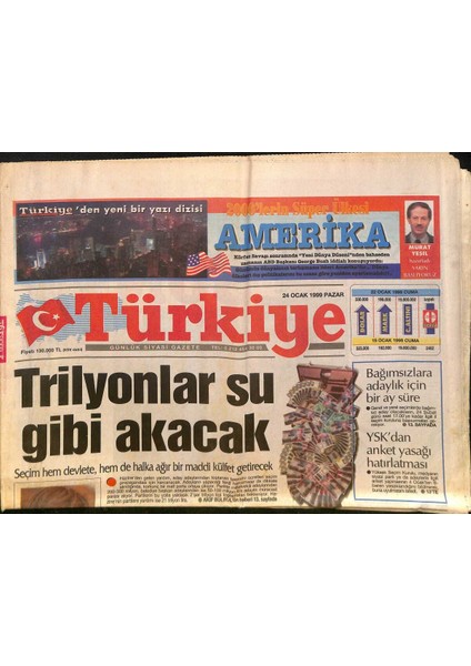 Türkiye Gazetesi 24 Ocak 1999 - Seçim Hem Devlete, Hem Halka Ağır Bir Maddi Külfet Getirecek - Devletlerin Gözleri Saddamın Üzerinde GZ132432