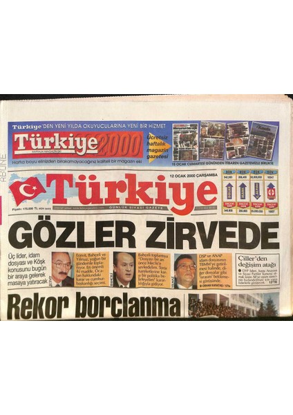 Türkiye Gazetesi 12 Ocak 2000 - Üç Lider Bugün Bir Araya Gelip, Idam Dosyasını ve Köşk Konusunu Konuşacak - Abdde Iğneyle Infaz GZ132428