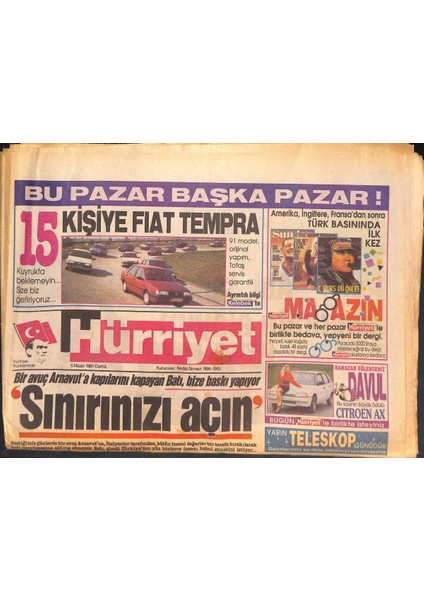 Hürriyet Gazetesi 5 Nisan 1991 - Bm Şartları Savaştan Beter - Perihan Savaş Yeni Rolünü Çok Sevdi GZ132932
