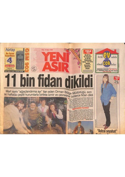 Yeni Asır Gazetesi 19 Mart 1996 - 11 Bin Fidan Dikildi - Şarkılar Pamukkale Için Söylenecek GZ132212
