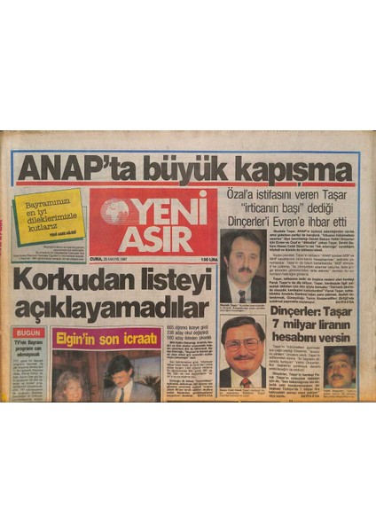 Yeni Asır Gazetesi 29 Mayıs 1987 - Anapta Büyük Hesaplaşma - Göztepede Istifalar Askıya Alındı GZ132175