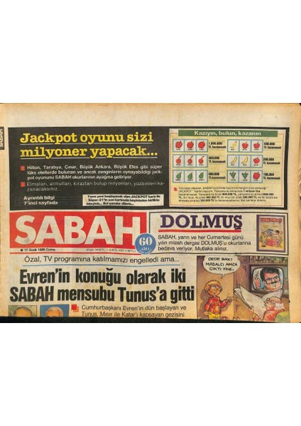 Sabah Gazetesi 17 Ocak 1986 - Öztürk Serengil Kalp Krizi Geçirdi - Evreni Tunusa Götüren Thy Ekibi GZ127610