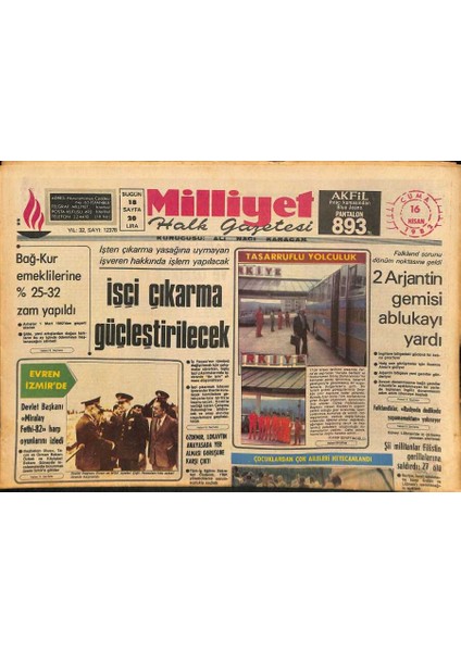 Milliyet Halk Gazetesi 16 Nisan 1982 - Trt Renkli Tvye Dönüş Için Çalışmalara Başladı - Ağrı Yol Koşusunu Salman Kazandı GZ126148