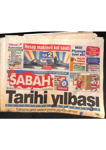 Sabah Gazetesi 31 Aralık 1995 - Japonyadan 750 Milyon Dolar Geliyor - Tarihi Yılbaşı GZ132998
