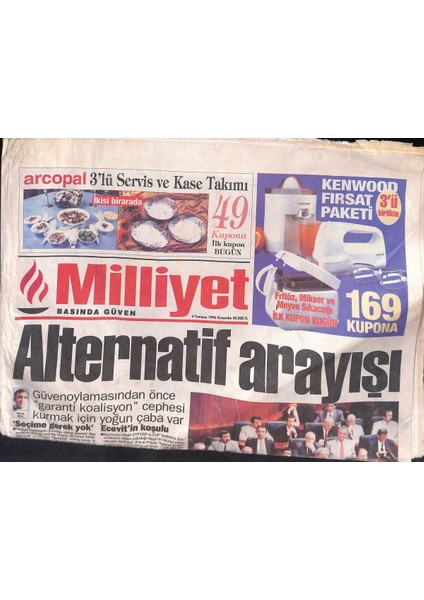 Milliyet Gazetesi 4 Temmuz 1996 - Şene Darbe Planı - Kuntz-Kuka Takası GZ132910