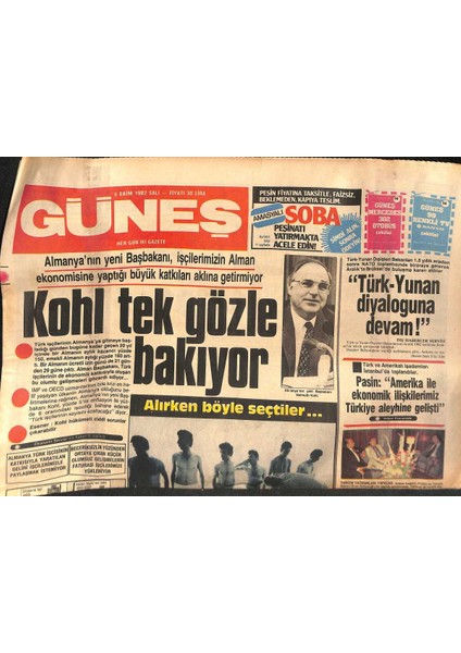 Güneş Gazetesi 5 Ekim 1982 - Kastellinin Eşi Bazı Belgelerle Yarın Türkiyeye Geliyor - Türk Ve Yunan Diyaloğuna Devam Kararı Alındı Gz132362