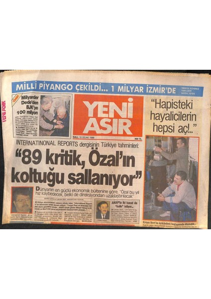 Yeni Asır Gazetesi 10 Ocak 1989 - Özalın Koltuğu Sallanıyor - Galatasaray Ikiye Bölündü - Karşıyaka Sil Baştan Başlıyor Gz132281