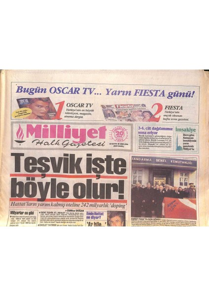 Milliyet Halk Gazetesi 20 Şubat 1993 - Özaldan Belgrada Gözdağı - Hattatların Yarım Kalmış Oteline 242 Milyarlık Doping GZ132581