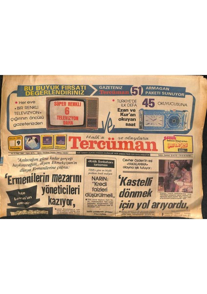 Tercüman Gazetesi 9 Eylül 1982 - Kastelli Dönmek Için Yol Arıyordu - Ermenilerin Mezarlarını Yöneticileri Kazıyor GZ132456
