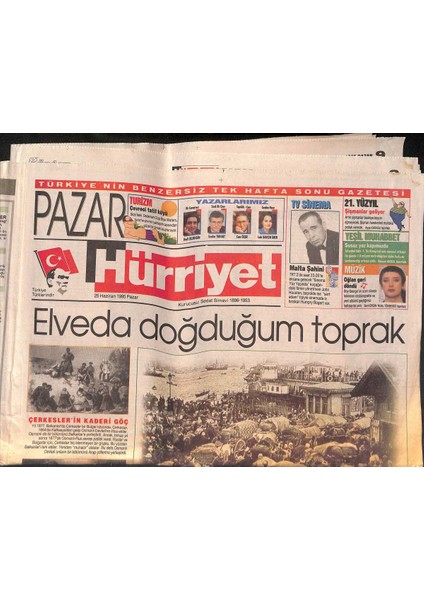 Hürriyet Gazetesi Pazar Eki 25 Haziran 1995 - Çerkeslerin Kaderi Göç - Fotoğraflarla Göç Tarihi Gz132937