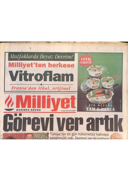 Milliyet Gazetesi 22 Eylül 1995 - Çillerin Ilk Tercihi Anap - Baykal Çiller Yalan Söylüyor GZ132870