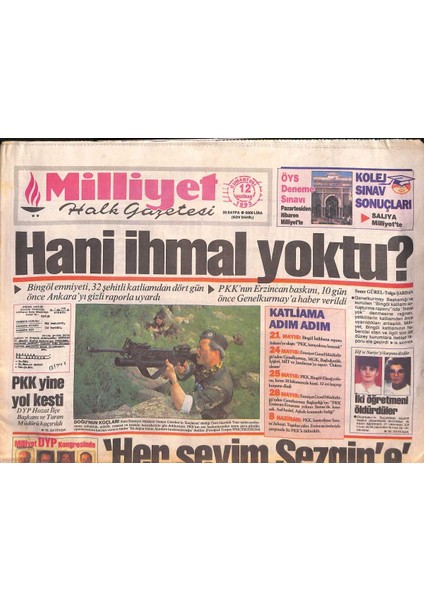 Milliyet Halk Gazetesi 12 Haziran 1993 - Galatasaray Milanlı Bobanın Peşinde - Gencede Sovyet Bayrakları GZ132907