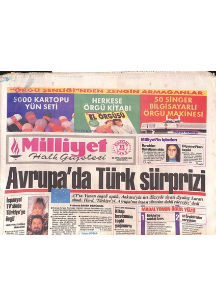 Milliyet Halk Gazetesi 11 Kasım 1992 - Atatürk Asrın Lideri - Ispanyol Tvsinde Türkiyeye Övgü GZ132901