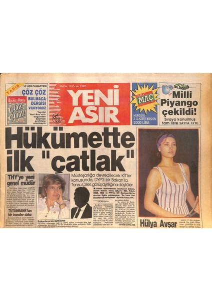 Yeni Asır Gazetesi 10 Ocak 1992 - Hülya Avşar Oynadı Millet Seyretti - Maradonanın Abdye Girişi Artık Yasak Gz132211