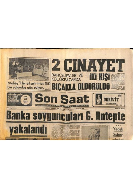 Son Saat Gazetesi 23 Haziran 1970 - Brigitte Bardot Çıplak Film Çevireceğim Dedi GZ117347