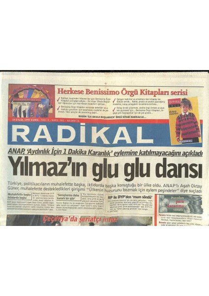 Radikal Gazetesi 19 Eylül 1997-Aloğlunun Tansu Çiller Sevgisi Anlaşıldı,Sedat Bey Malı Iyi Götürmüş Gz102737