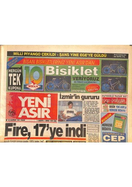 Yeni Asır Gazetesi 30 Haziran 1991 - Türk Futbolcuların Kaybolma Telaşı ! - Sait Faik Adası Gz132134