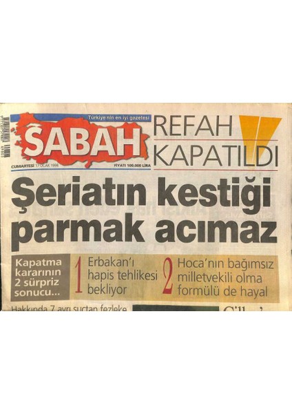Sabah Gazetesi 17 Ocak 1998 - Şevket Kazan Kalp Krizi Geçirdi - Erbakanı Hapis Tehlikesi Bekliyor Gz123327