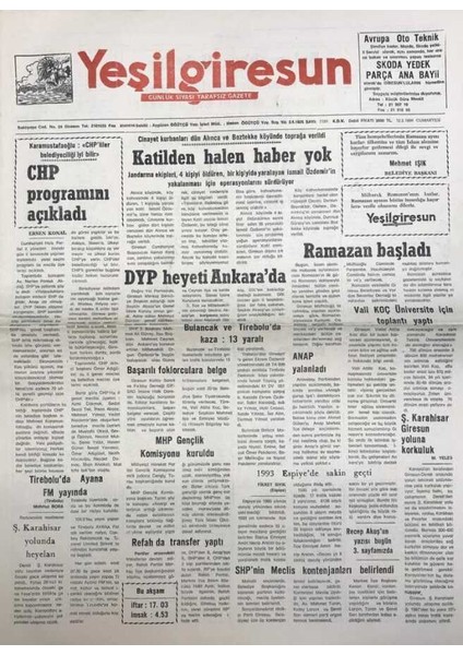 Yeşil Giresun 12 Şubat 1994-Valı Atilla Koç Üniversite Için Toplantı Yaptı Gz25929