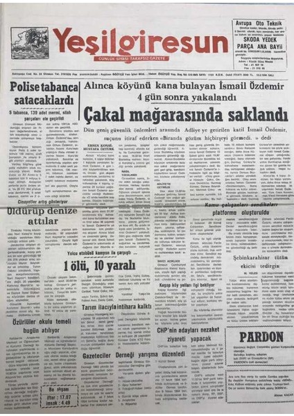 Yeşil Giresun 15 Şubat 1994- Alınca Köyünü Kana Bulayan Ismail Özdemir 4 Gün Sonra Yakalandı Gz25926