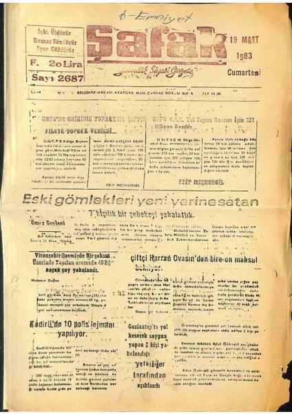 Şafak 19 Mart 1983 - Malatya Tekel Güreş Takımı Iddialı Çalışmalarını Sürdürüyor GZ122435