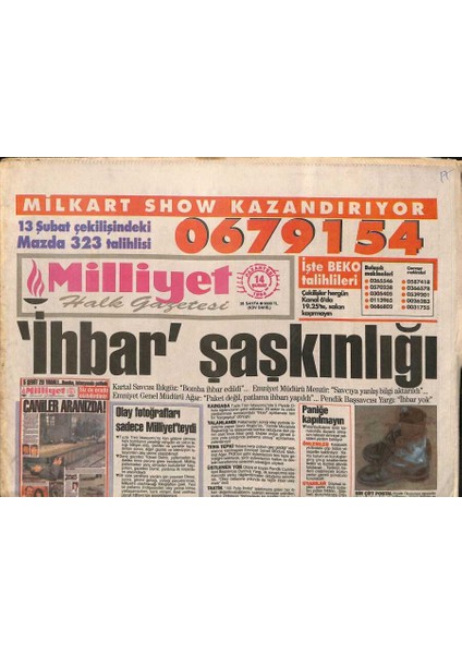 Milliyet Halk Gazetesi 14 Şubat 1994 - Çiller , Ekonomi Için Halktan Yeni Avans Istedi GZ115741