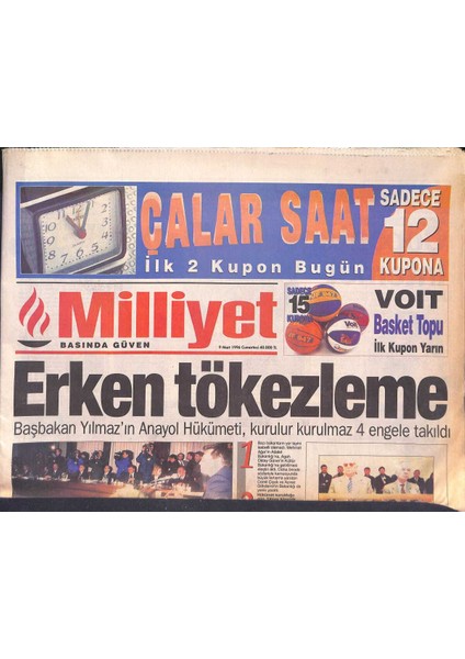 Milliyet Gazetesi 9 Mart 1996 - Julide Ateş Boşanıyor - Baykaldan Ecevite Salvo GZ132830