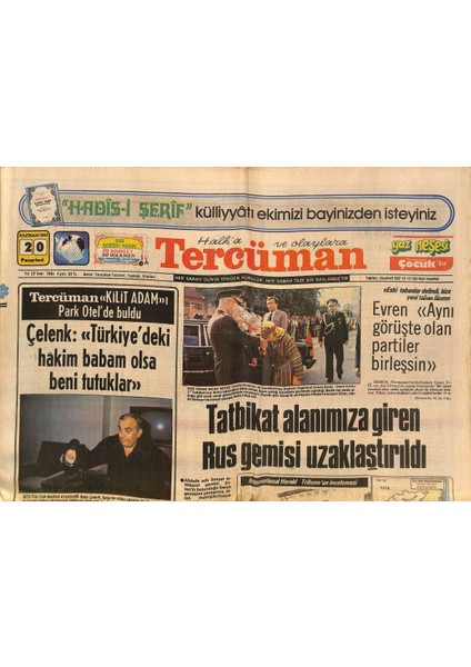 Tercüman Gazetesi 20 Haziran 1983 - Tatbikat Alanımıza Giren Rus Gemisi Uzaklaştırıldı - Kissinger Ankaraya Geliyor - Çinde Islamiyet Zaferi GZ132444