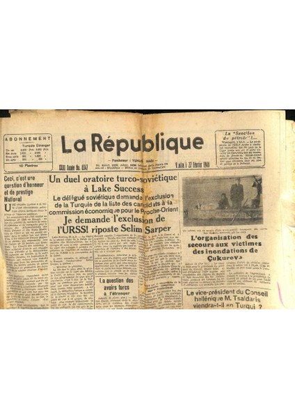 La Republique 27 Fevrier 1948 - Lorganisation Des Secours Aux Victimes Des Inondations De Çukurova GZ125270