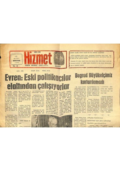Urfa Için Hizmet 12 Mart 1983 - Evren Eski Politikacılar El Altından Çalışıyorlar GZ122407